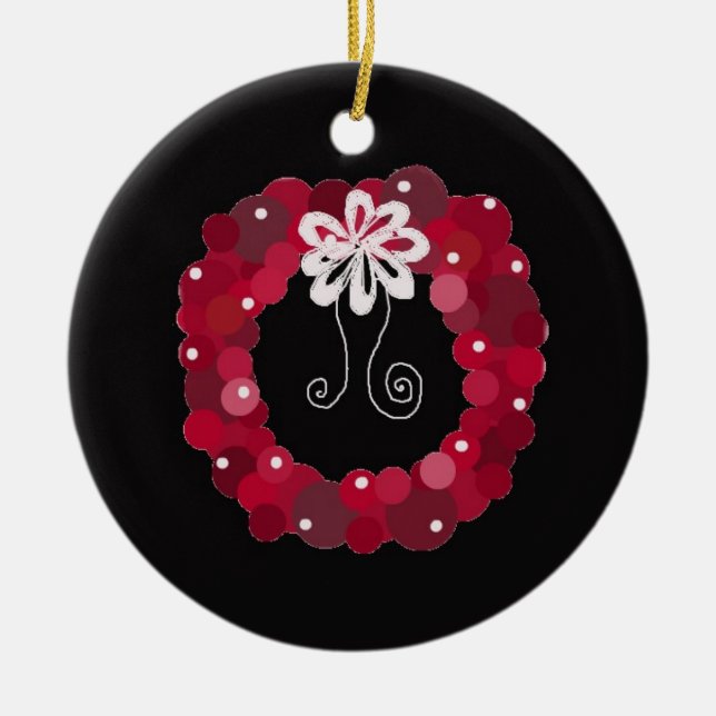 Décoration En Céramique Élégante couronne rouge de Noël (Devant)