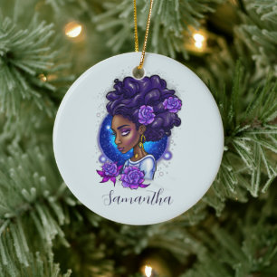 Décoration En Céramique Élégante femme Afro Rose violette