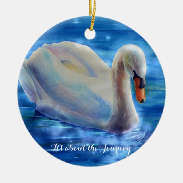 Décoration En Céramique Elégante peinture d'aquarelle de cygne blanc (Devant)