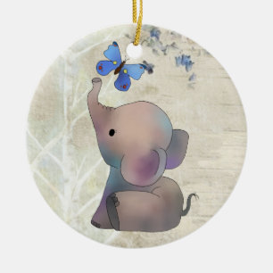 Décoration En Céramique Éléphant avec le papillon