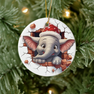 Décoration En Céramique Eléphant bébé à Santa Hat - 3D