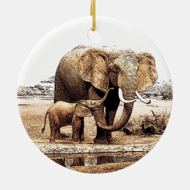 Décoration En Céramique Eléphant & Bébé Eléphant (Dos)
