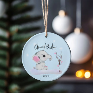 Décoration En Céramique Eléphant bébé personnalisé, premier Noël du bébé