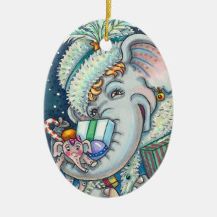 DÉCORATION EN CÉRAMIQUE ÉLÉPHANT DE NOËL, FIER DES CADEAUX ET BONNE CHÈRE