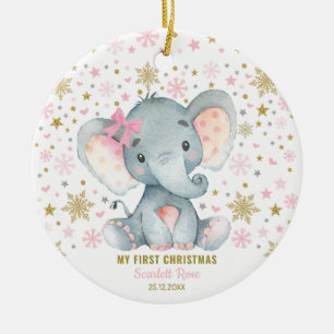 Décoration En Céramique Elephant d'hiver 1er Noël Flocon de neige Baby Gir