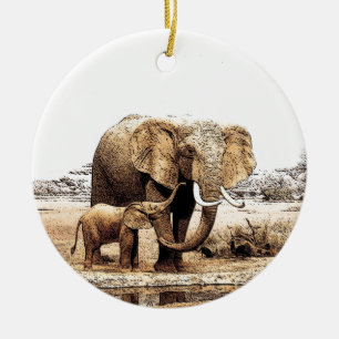 Décoration En Céramique Eléphant et bébé Eléphant