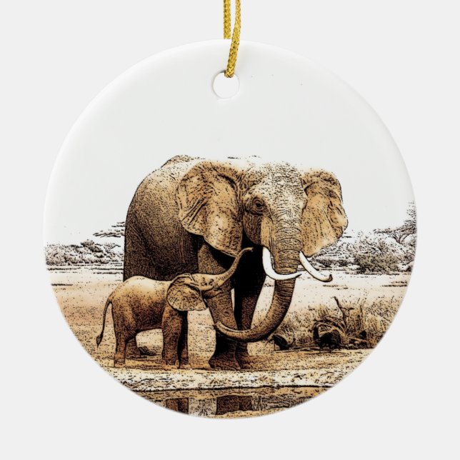Décoration En Céramique Eléphant et bébé Eléphant (Devant)