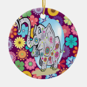 Décoration En Céramique Eléphant hippie mignon avec fleurs colorées