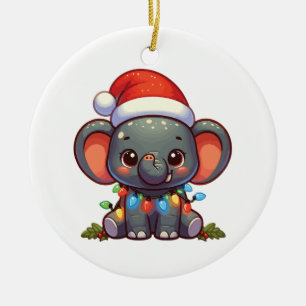 Décoration En Céramique Eléphant Joyeux Noël Animaux d'hiver Eléphants