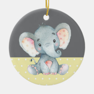 Décoration En Céramique Eléphant mignon Baby shower Jaune