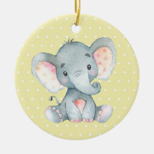 Décoration En Céramique Eléphant mignon Baby shower Jaune