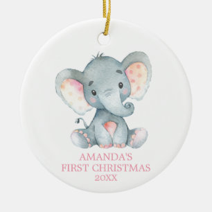 Décoration En Céramique Eléphant mignon fille bébé premier rose de Noël