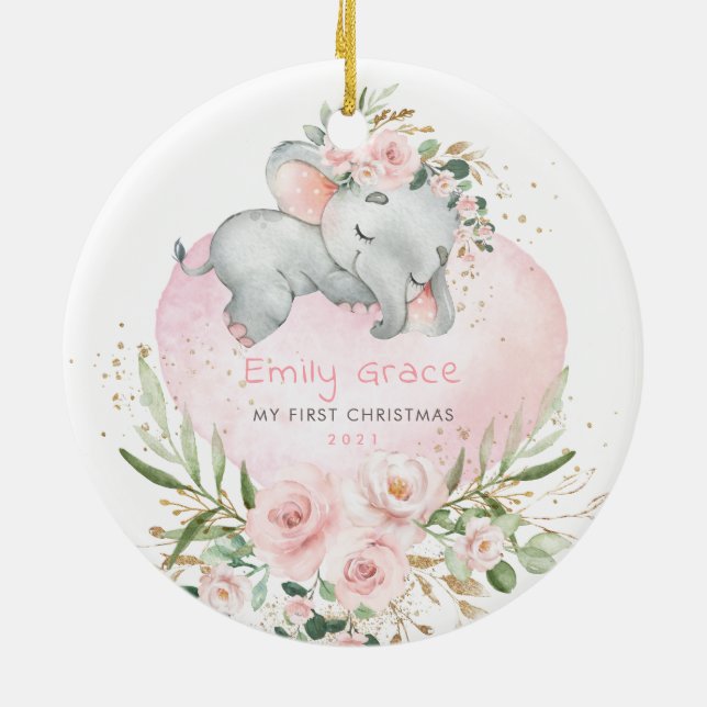 Décoration En Céramique Eléphant rose Floral 1er Noël (Dos)
