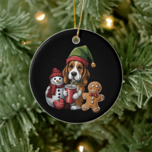 Décoration En Céramique Elfe de chien Basset Hound de Noël Joyeux Noël