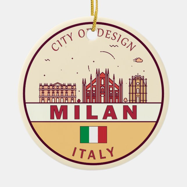 Décoration En Céramique Emblème Skyline de Milan Italie (Devant)