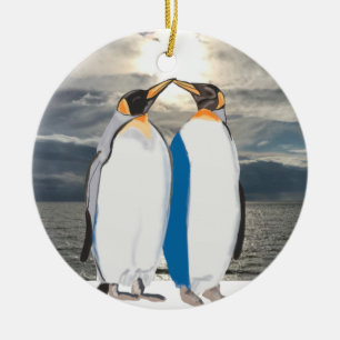 Décoration En Céramique Embrasser la paire de pingouins du roi dans l'Arct