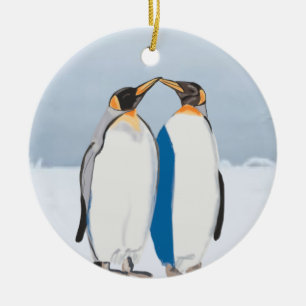 Décoration En Céramique Embrasser la paire de pingouins du roi dans l'Arct