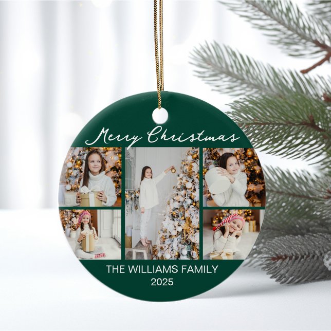 Décoration En Céramique Emerald Green Merry Christmas Photo Collage (Créateur téléchargé)