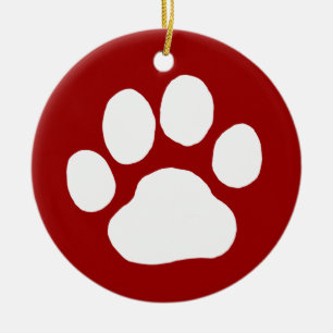 Décoration En Céramique Empreinte de patte de chien Blanc en Noël rouge