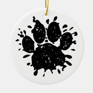 Décoration En Céramique Empreinte de patte Distressed Black Paint Splatter