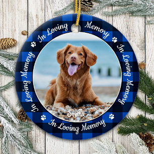 Décoration En Céramique En mémoire d'amour bleu Plaid Chien Photo Animal M