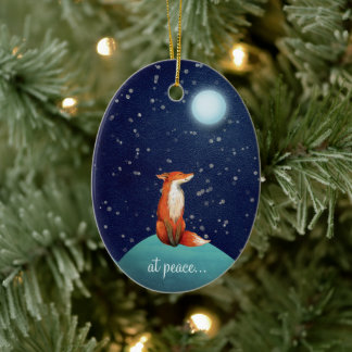 Décoration En Céramique en paix, Renard personnalisé et Pleine lune Noël