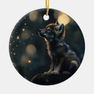 Décoration En Céramique Enchanter le loup de bébé observer les lucioles