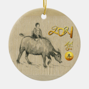 Décoration En Céramique Enfant de buffle d'eau chinois Ox Année 2021 CRO C