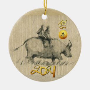 Décoration En Céramique Enfants de buffles d'eau chinois Ox Année 2021 CRO
