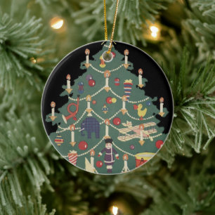 Décoration En Céramique Enfants de Noël vintage autour d'un arbre décoré