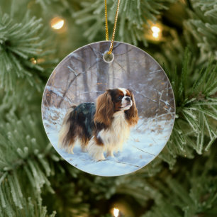 Décoration En Céramique English Toy Spaniel Laisser Neige Noël