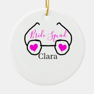 Décoration En Céramique Équipe de mariée lunettes de cœur rose noir demois