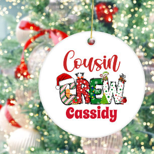 Décoration En Céramique Équipe de Noël de cousin rétro personnalisée