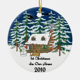 Décoration En Céramique ęr Cabine de rondin de Noël 2010