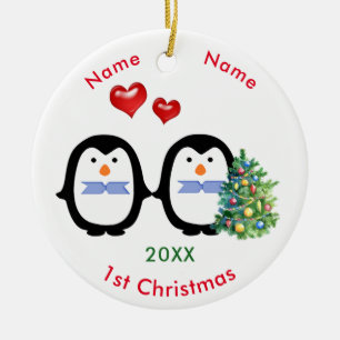 Décoration En Céramique Ęr Noël de pingouin de mâles affectueux des