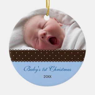 Décoration En Céramique Ęr Noël du bébé - ruban (bleu)