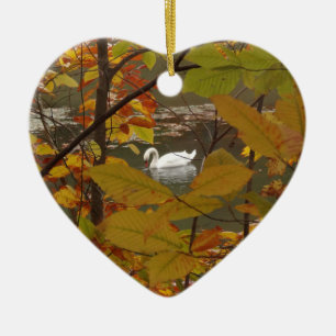 Décoration En Céramique Étang d'automne avec cygne