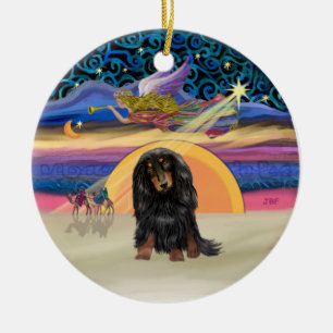 Décoration En Céramique Étoile de Noël - Long Haired Dachshund (BT)