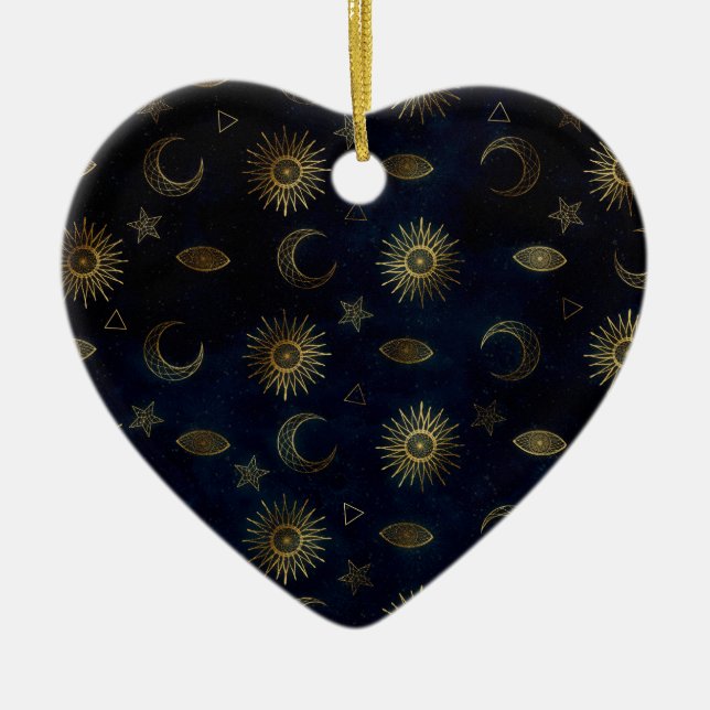 Décoration En Céramique Étoiles célestes Blue Gold Sun Moon (Devant)