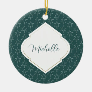Décoration En Céramique Étoiles de Noël Motif Monogramme Pine Vert