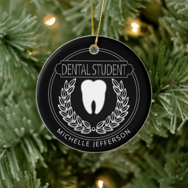 Décoration En Céramique Étudiant en 🦷 dentaire - Noir, Blanc et Argent (Arbre)