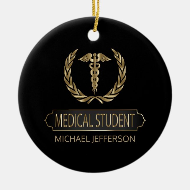 Décoration En Céramique 👨 étudiante Médicale ‍ ⚕️ - Noir et Or (Devant)