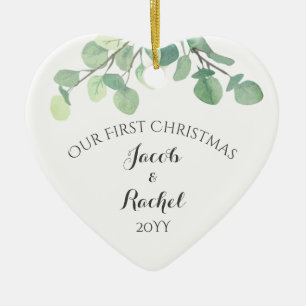 Décoration En Céramique Eucalyptus Verdure Premier Noël Mariés