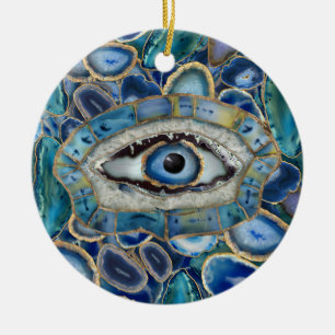 Décoration En Céramique Evil Eye Amulet Blue Geodes and Crystals