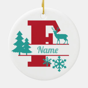 Décoration En Céramique F Monogram Initial Christmas Holiday Tree Ornament