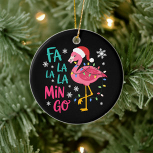 Décoration En Céramique Fa La La La Mingo Noël Flamant Rose Amoureux