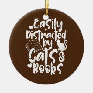 Décoration En Céramique Facilement Distrait Par Les Chats Livres Livre Lec