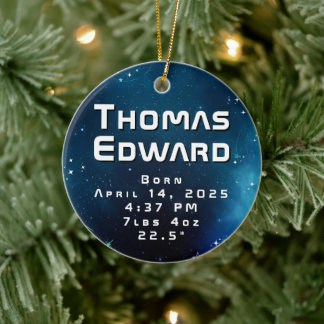 Décoration En Céramique Faire-part de naissance spatial bleu profond céles