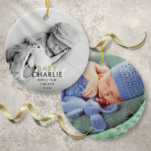 Décoration En Céramique Faire-part Gold Photo Script Baby Birth Stats