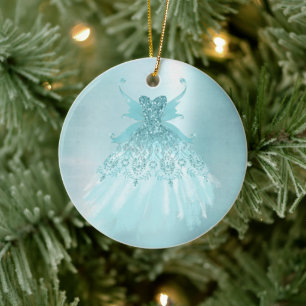 Décoration En Céramique Fairy Wing Mint Gown   Luxe Pearl Green Aqua Sheen